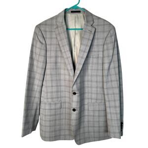 NEW Calvin Klein 44L Plaid 100% Wool Blazer Slim Fit 2 Button Dinner Jacket Gray
